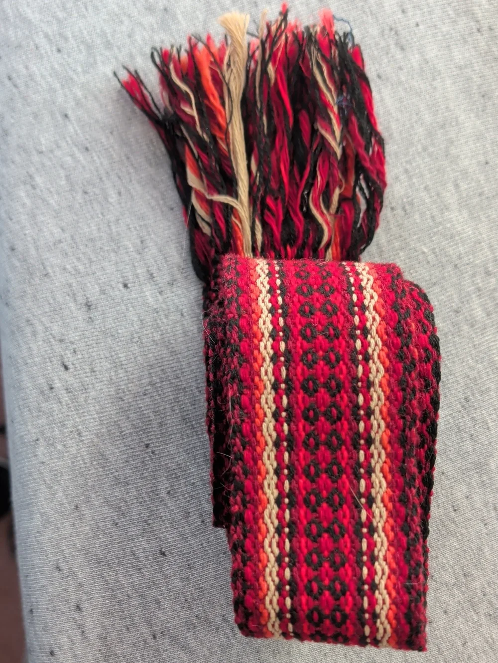 Red Sash 1970's Handwoven Black Striped Scarf Belt Fringe 82